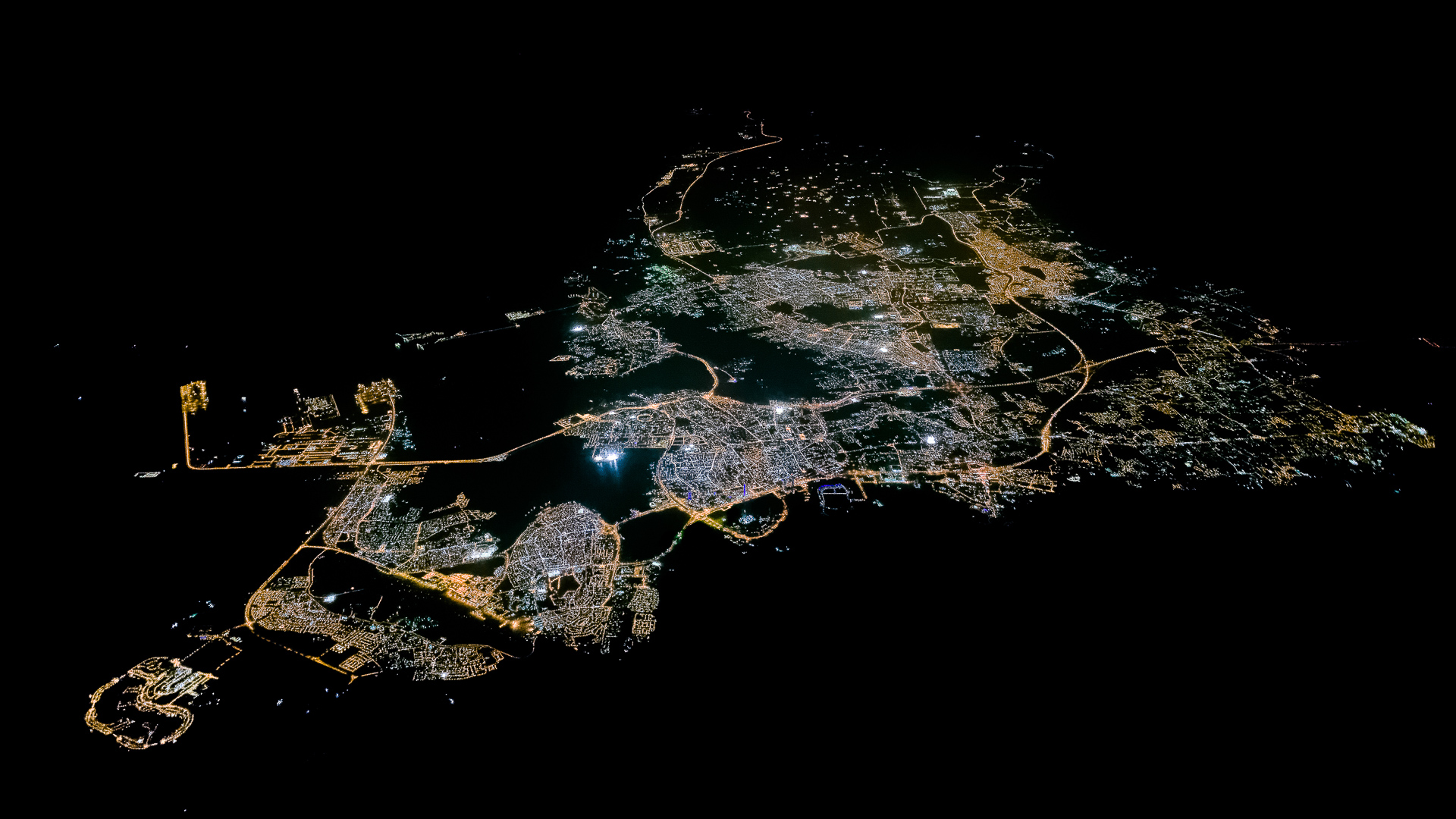 Bahrian, aerial image, city lights