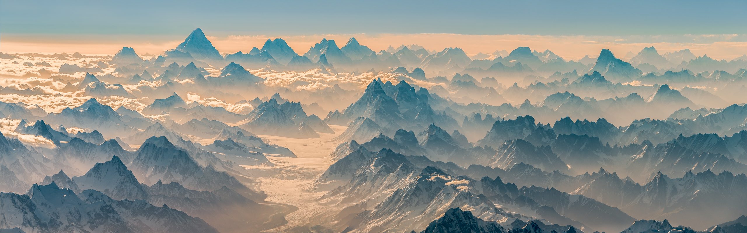 K2, Karakoram, Broad Peak, aerial panorama, Snow Lake