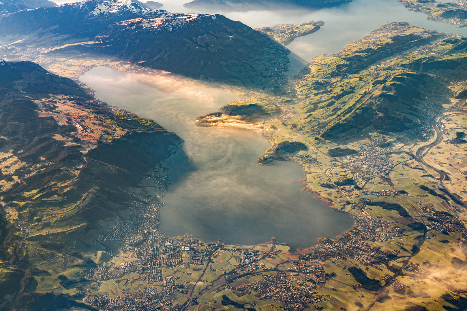Lake Zug, Zugersee, Alps, Switzerkand, aerial image
